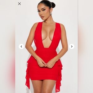 Red Deep V Plunge Mini Dress